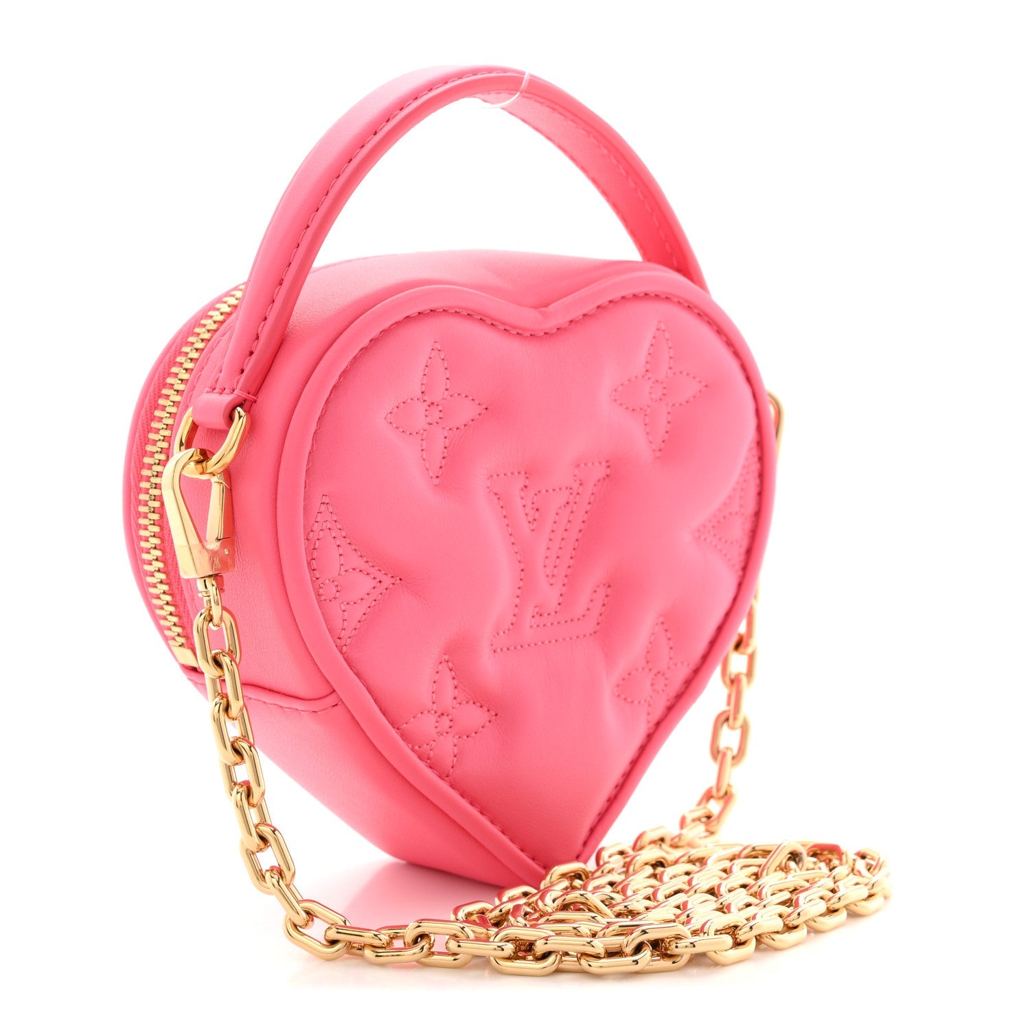 Louis Vuitton Calfskin Embroidered Monogram Pop My Heart Bag Pouch Dragon Fruit Pink