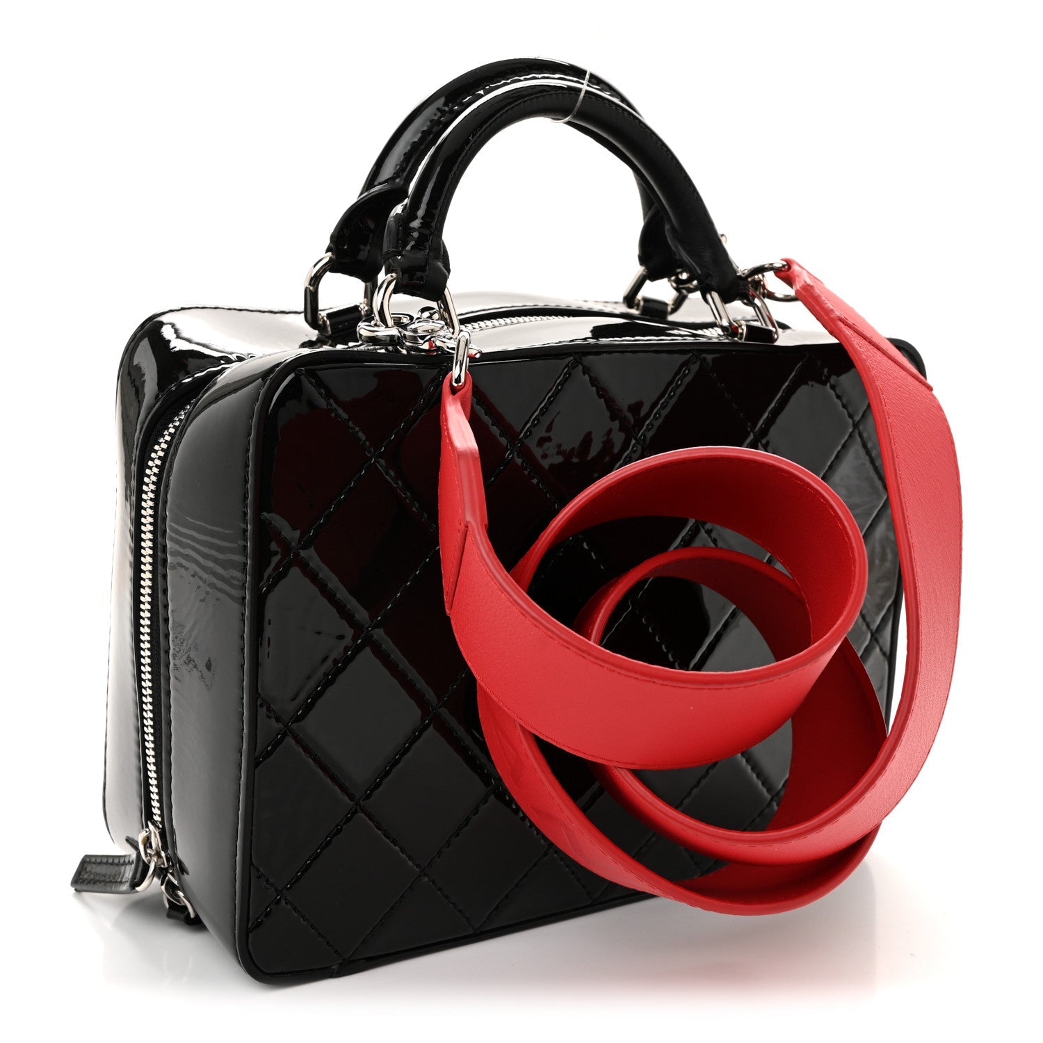 Chanel Patent Quilted Travel Kit Vanity Case Black