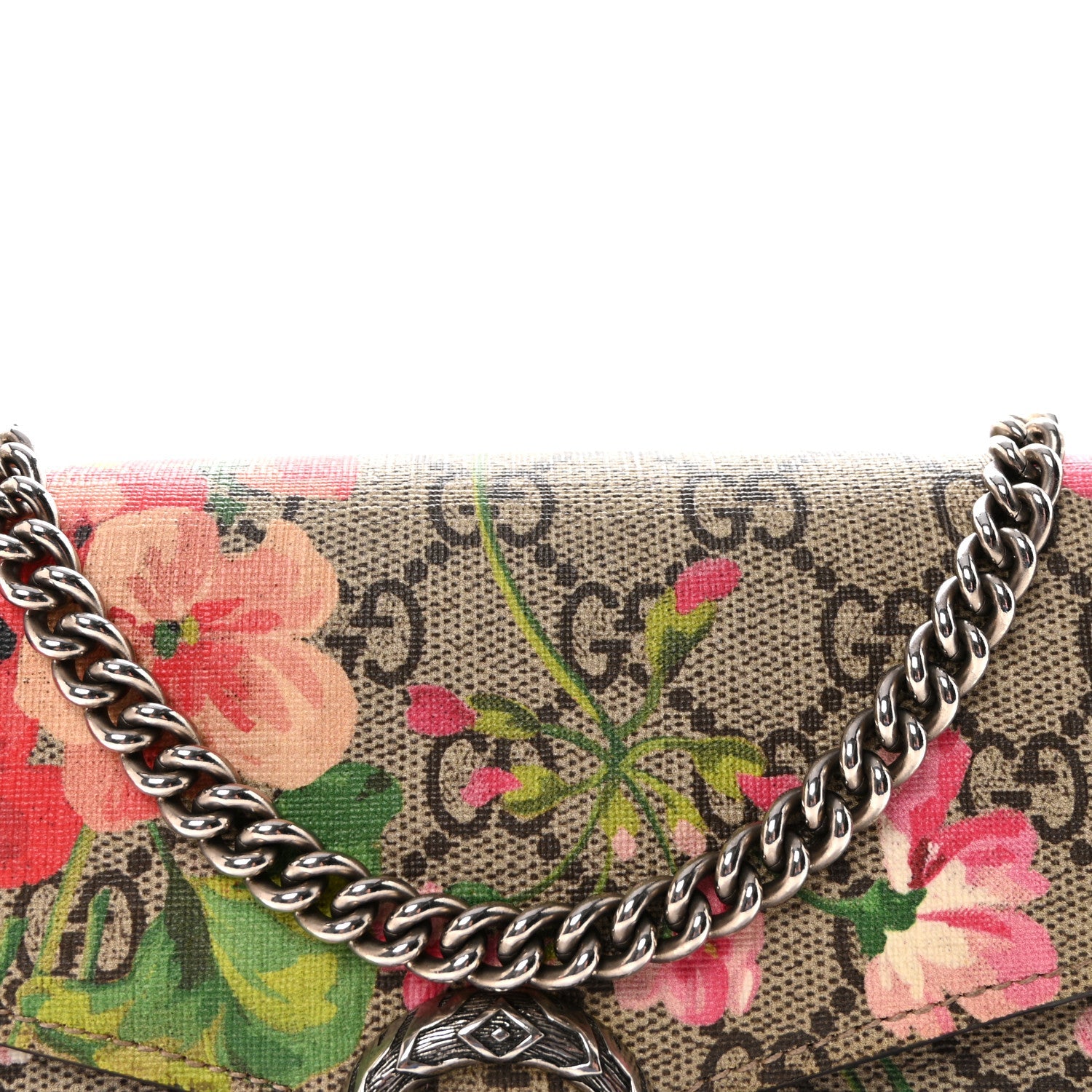 Gucci GG Supreme Monogram Blooms Mini Dionysus Chain Wallet Beige Multicolor Dry Rose