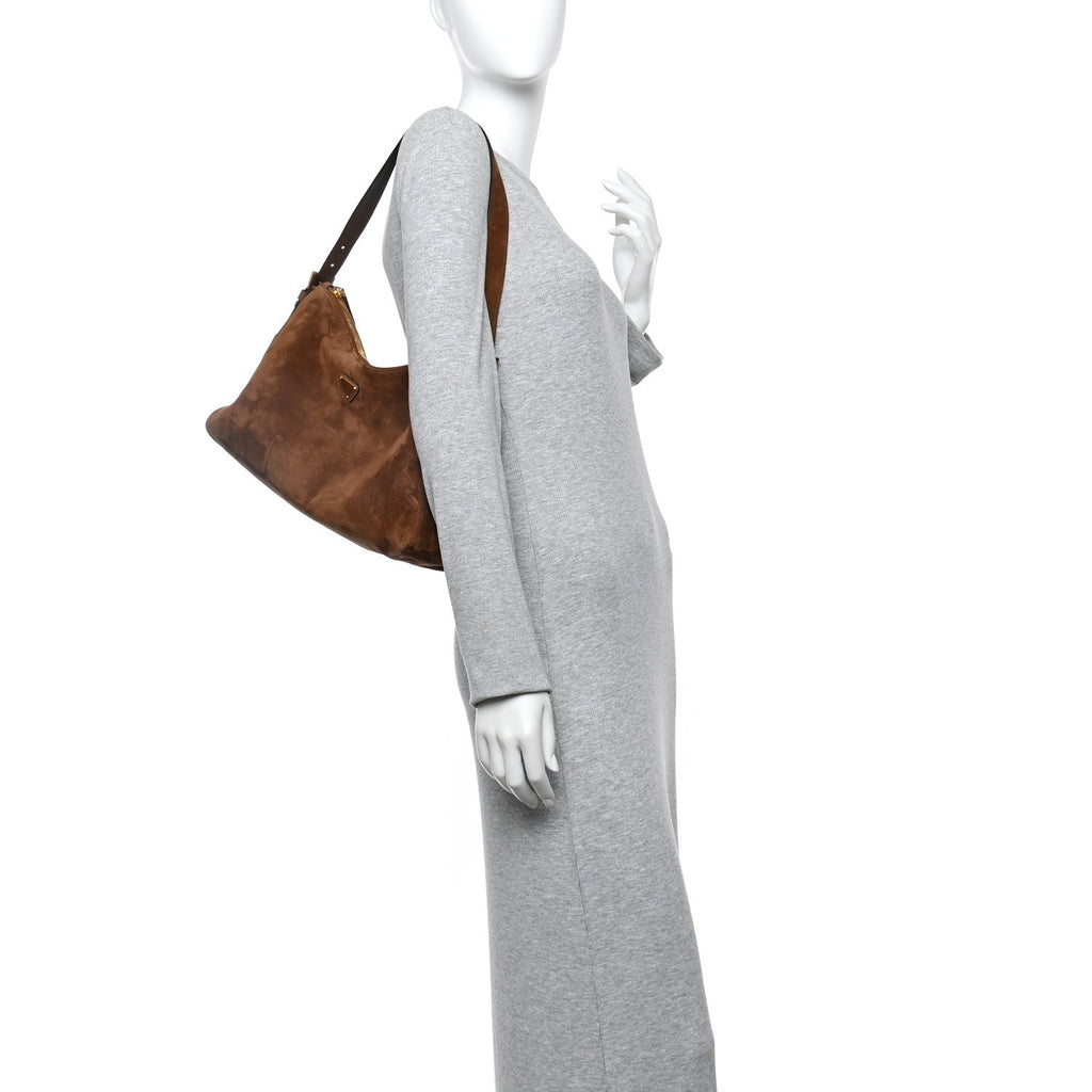 Prada Scamosciato Suede Large Aimee Shoulder Bag Cacao