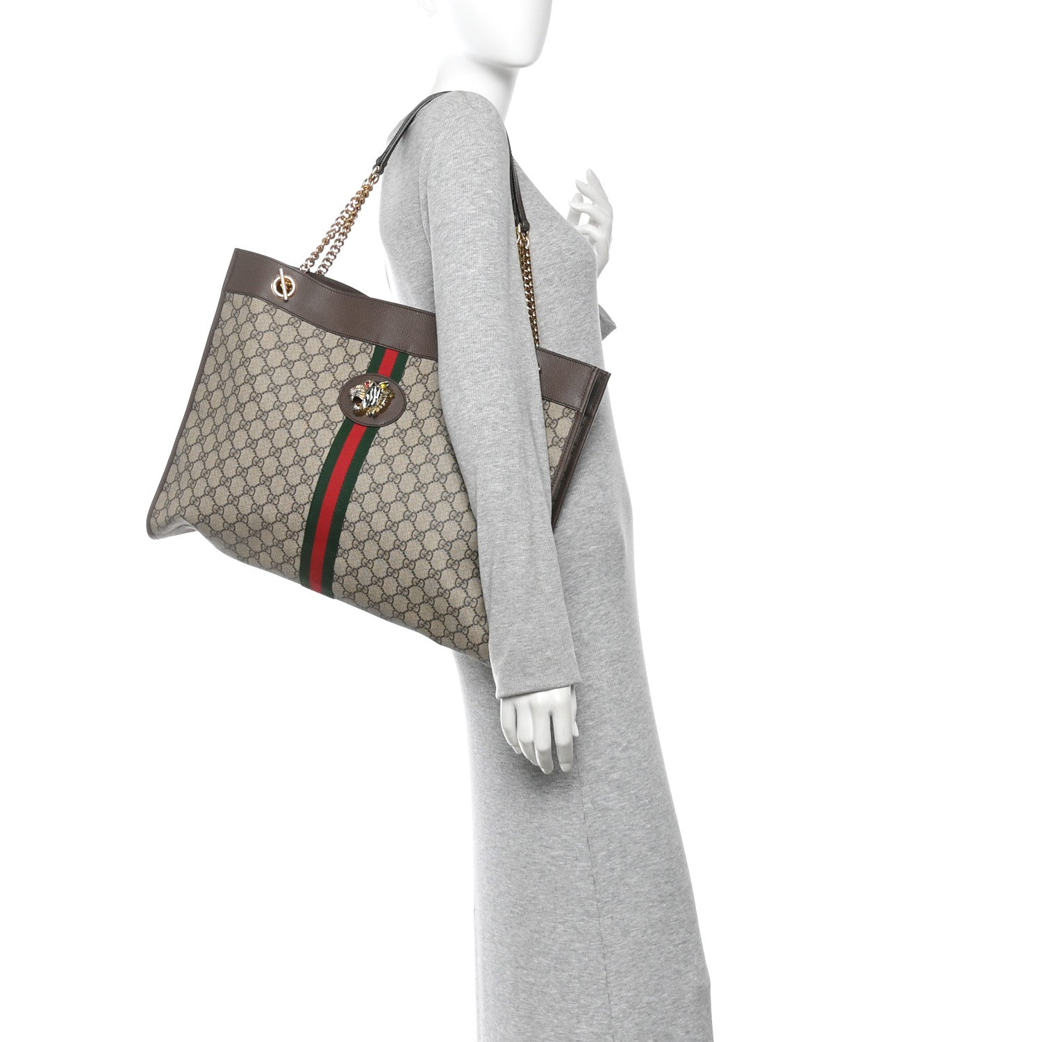Gucci GG Supreme Monogram Large Rajah Chain Tote Beige New Acero