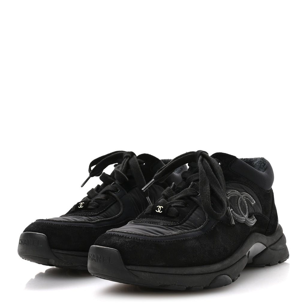Fabric Calfskin Suede CC Sneakers 35.5 Black
