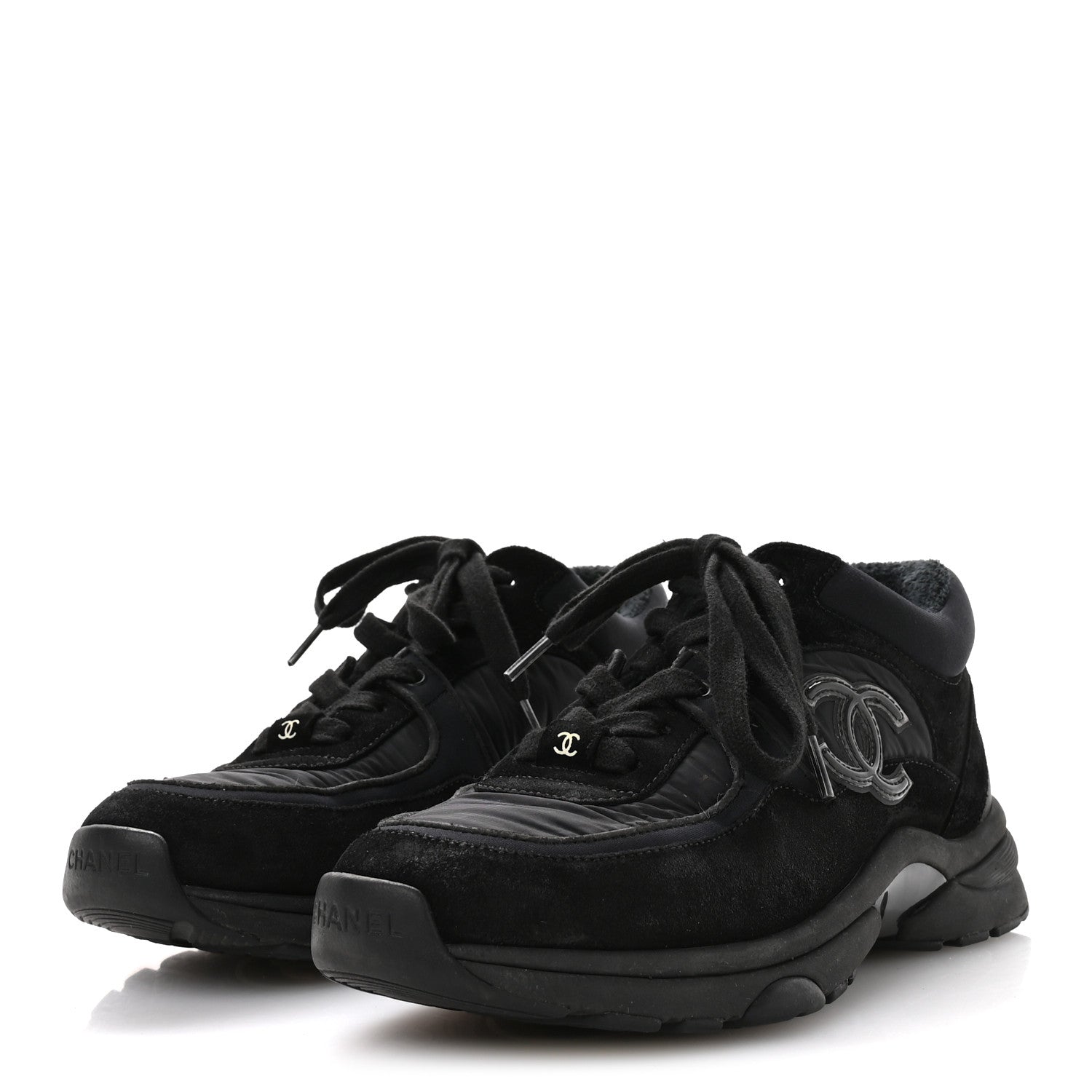 Fabric Calfskin Suede CC Sneakers 35.5 Black