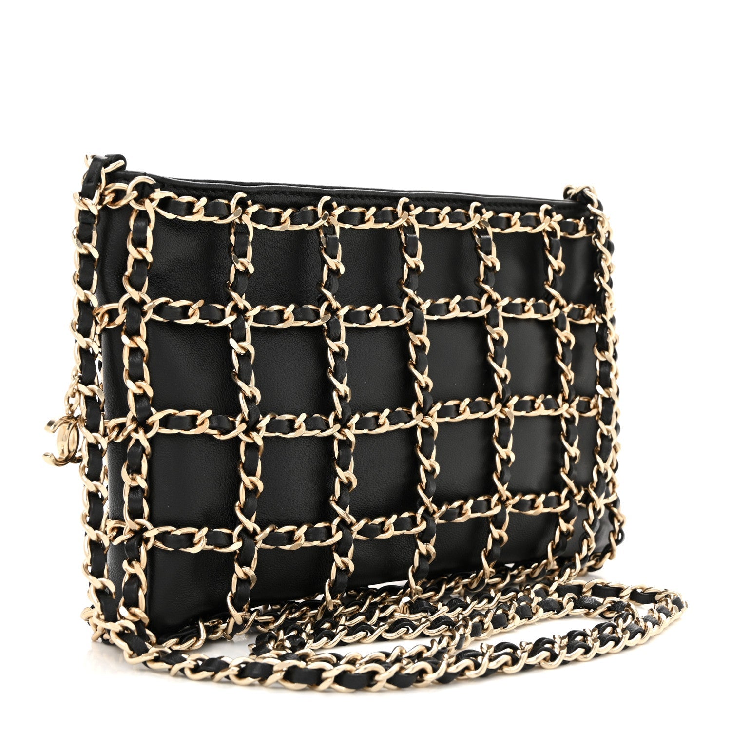 Chanel Lambskin Chain Frame Shoulder Bag Black