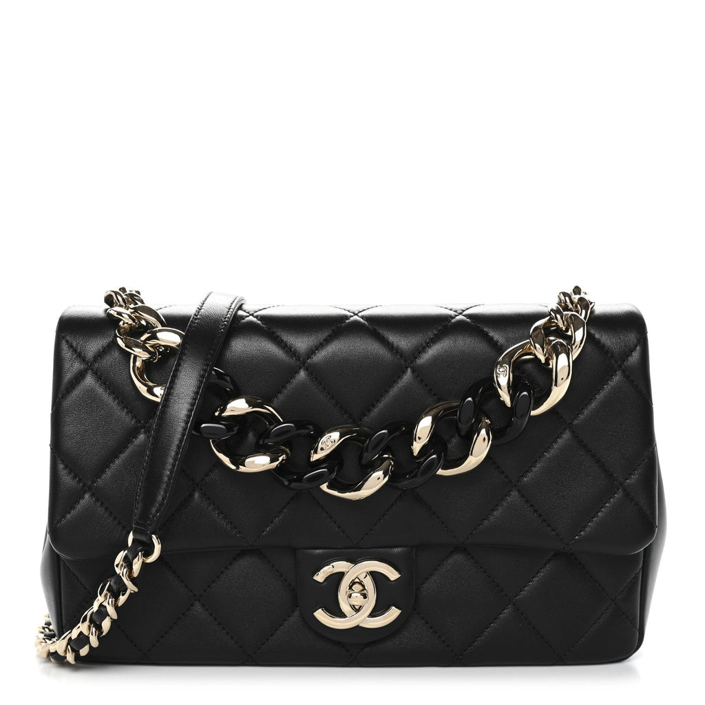 Chanel Lambskin Quilted Resin Bi-Color Chain Flap Bag Black