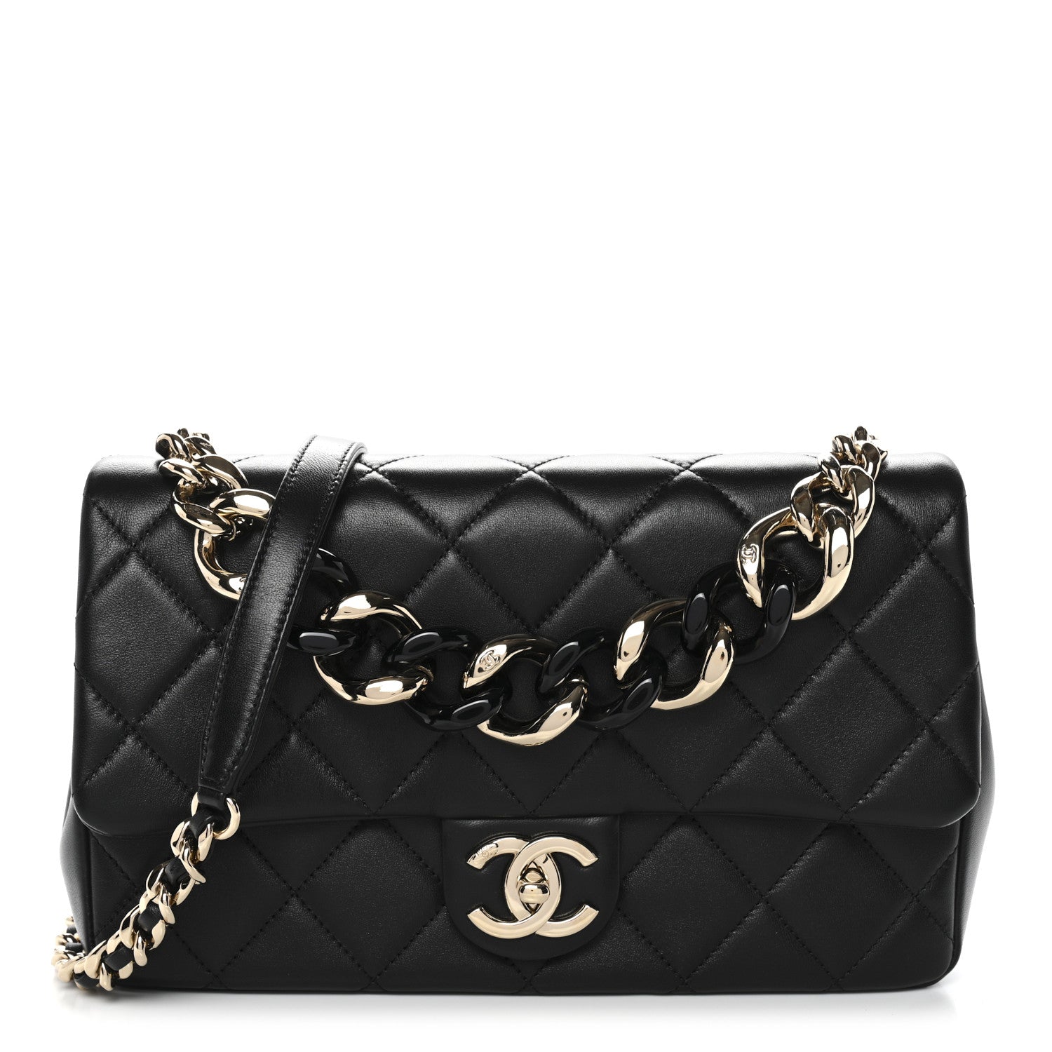 Chanel Lambskin Quilted Resin Bi-Color Chain Flap Bag Black
