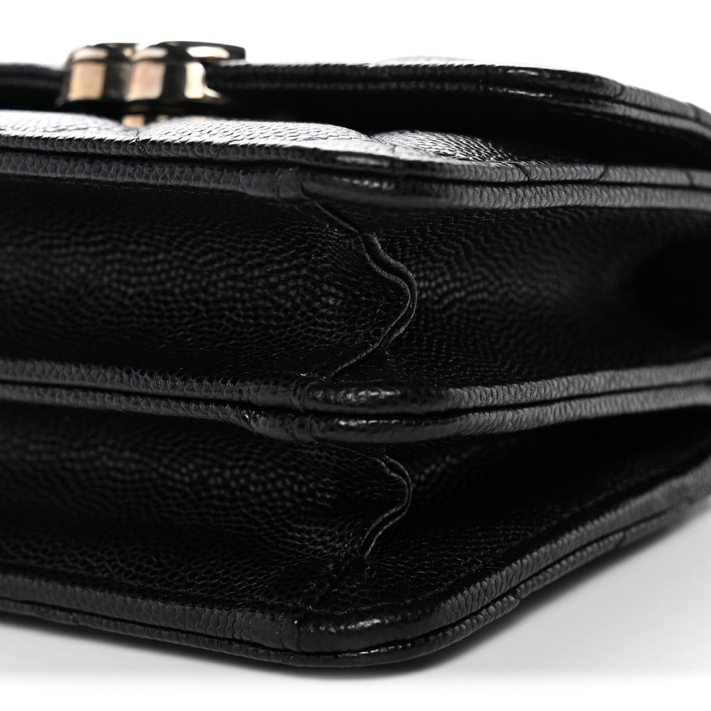 Chanel Caviar Quilted Enamel Top Handle Flap Clutch With Chain Black