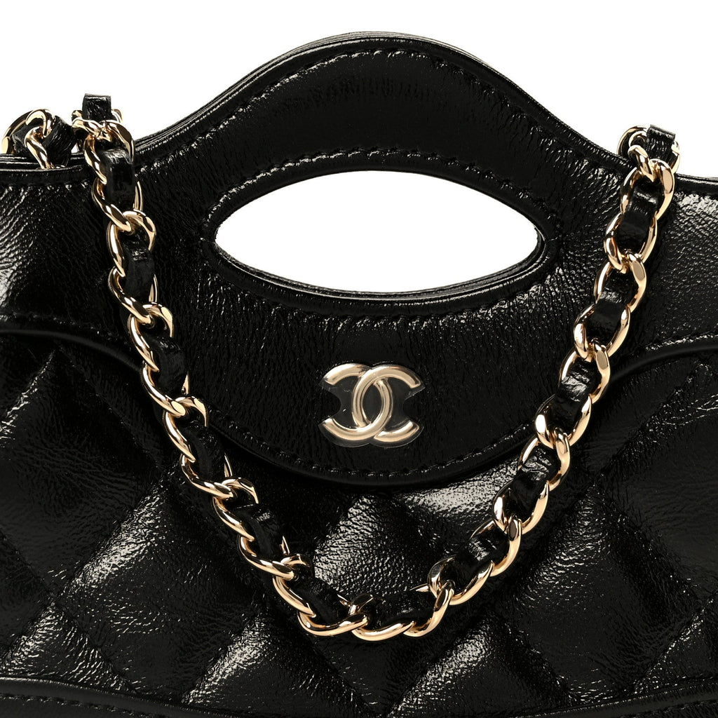 Chanel Shiny Lambskin Quilted Micro 31 Clutch With Chain Black