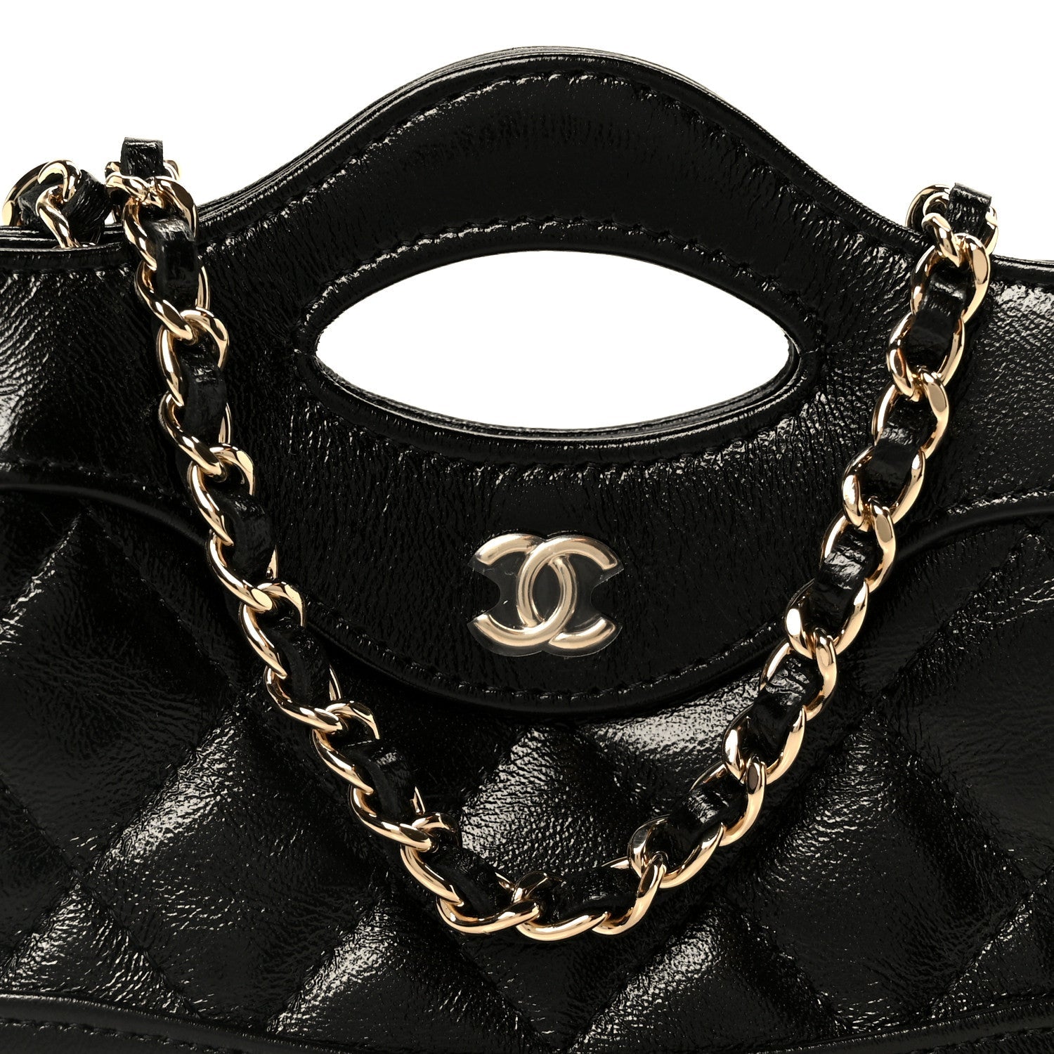 Chanel Shiny Lambskin Quilted Micro 31 Clutch With Chain Black