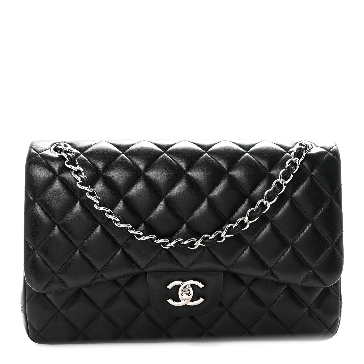 Chanel Lambskin Quilted Jumbo Double Flap Black