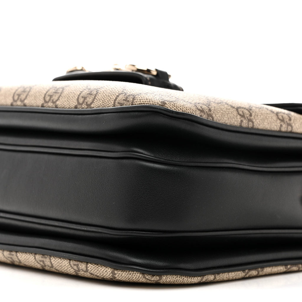 Gucci GG Supreme Monogram Horsebit 1955 Soft Small Shoulder Bag Beige Black