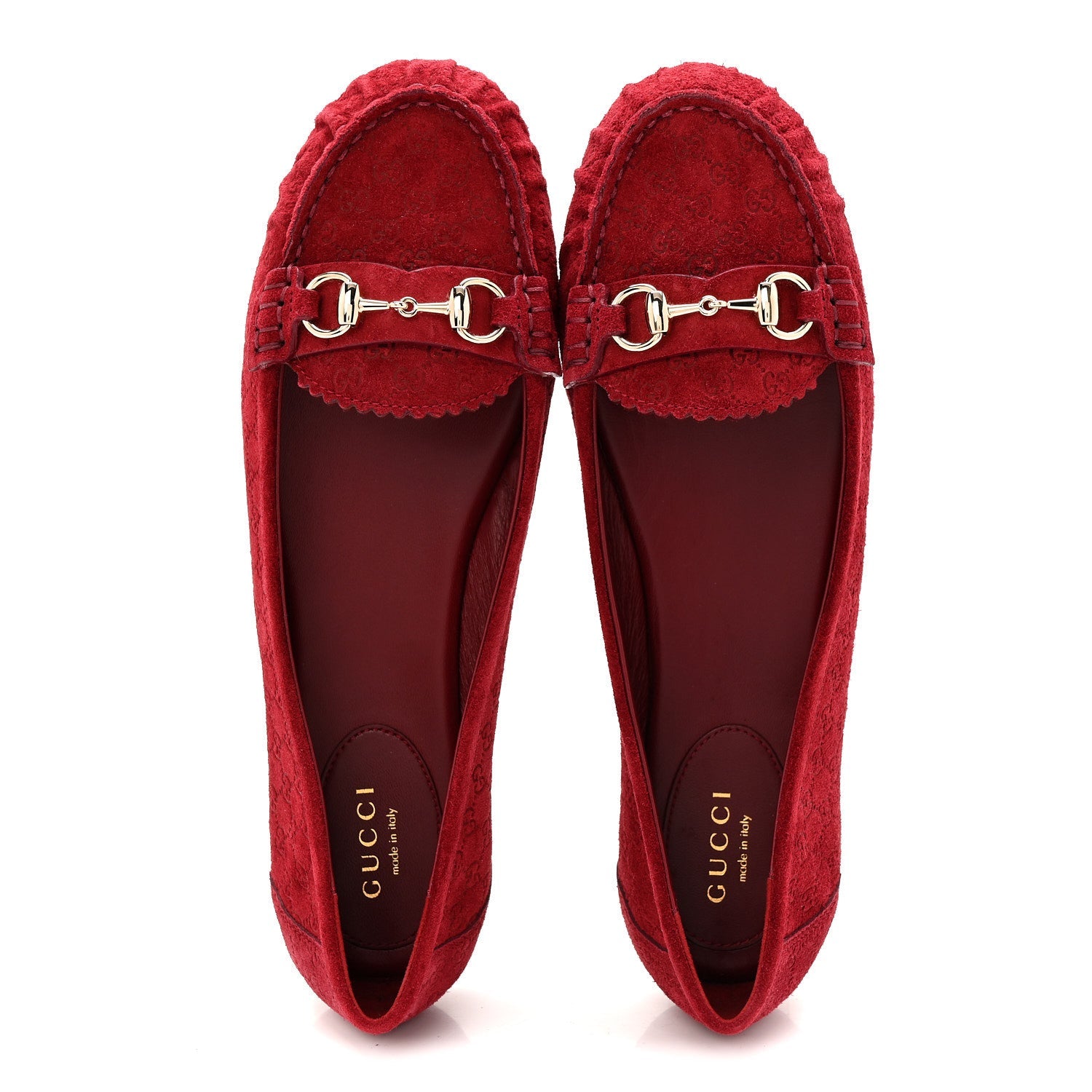 Gucci Suede Micro GG Horsebit Womens Kensington Moccasin Loafers 37 Rosso Ancora