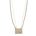 Metal Lambskin Pearl Chain Flap Bag Long Necklace Gold Black Pearly White