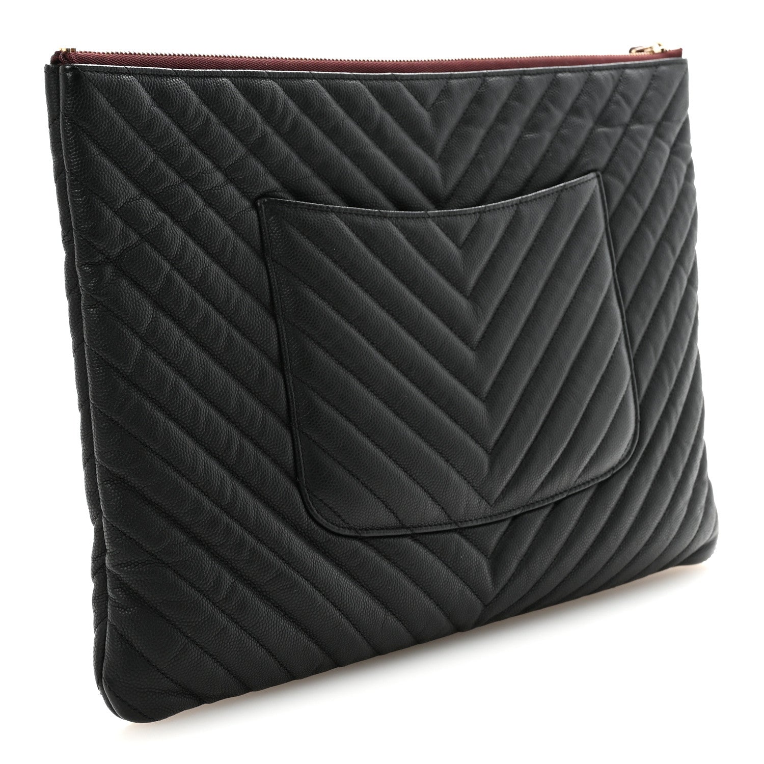 Caviar Chevron Quilted Large Cosmetic Case Black