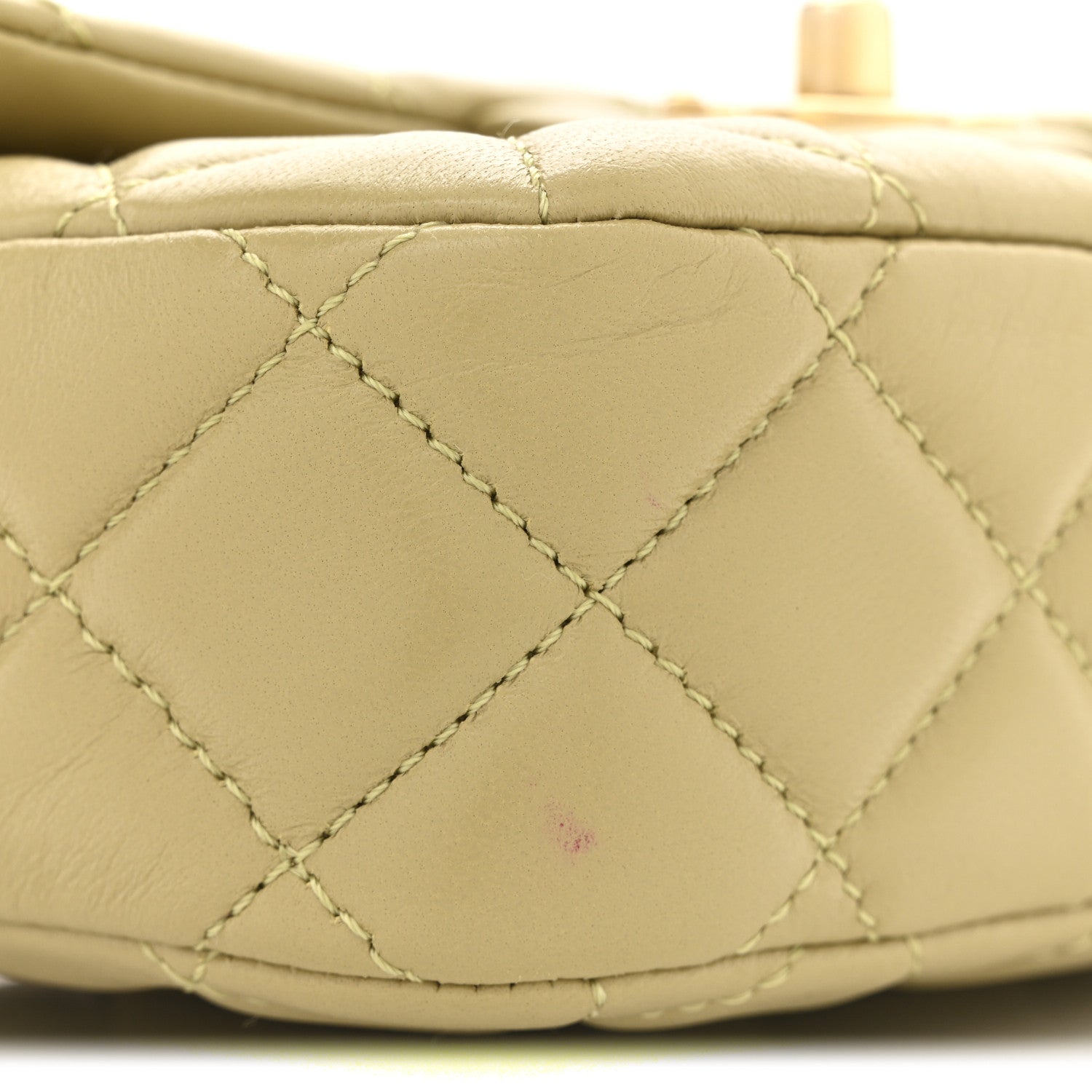 Chanel Lambskin Enamel Quilted Mini Coco Hearts Square Flap Light Green