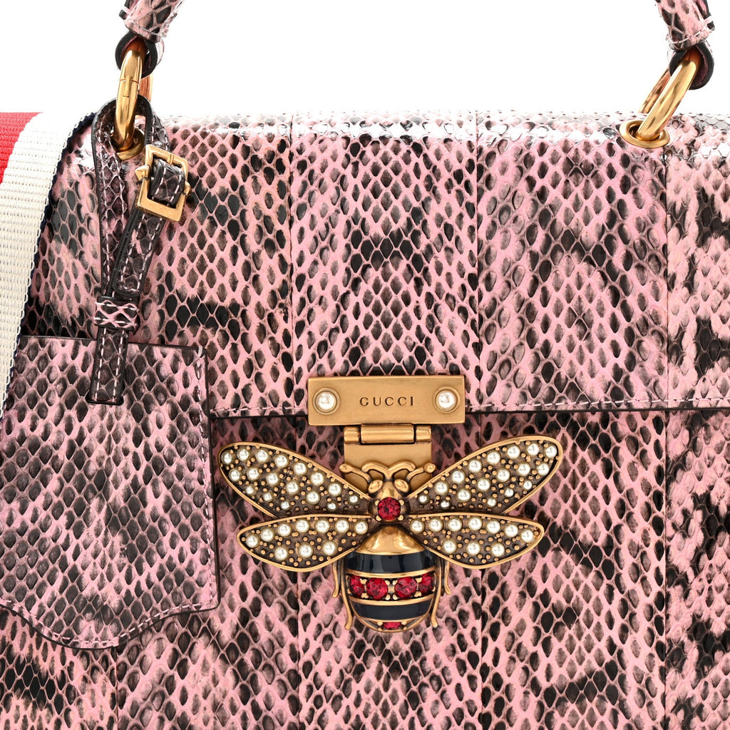 Gucci Snakeskin Sylvie Web Small Queen Margaret Top Handle Bag Pink