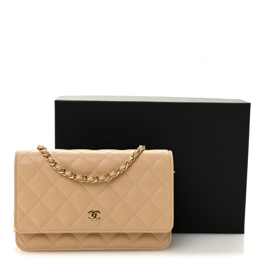 Chanel Caviar Quilted Wallet on Chain WOC Beige