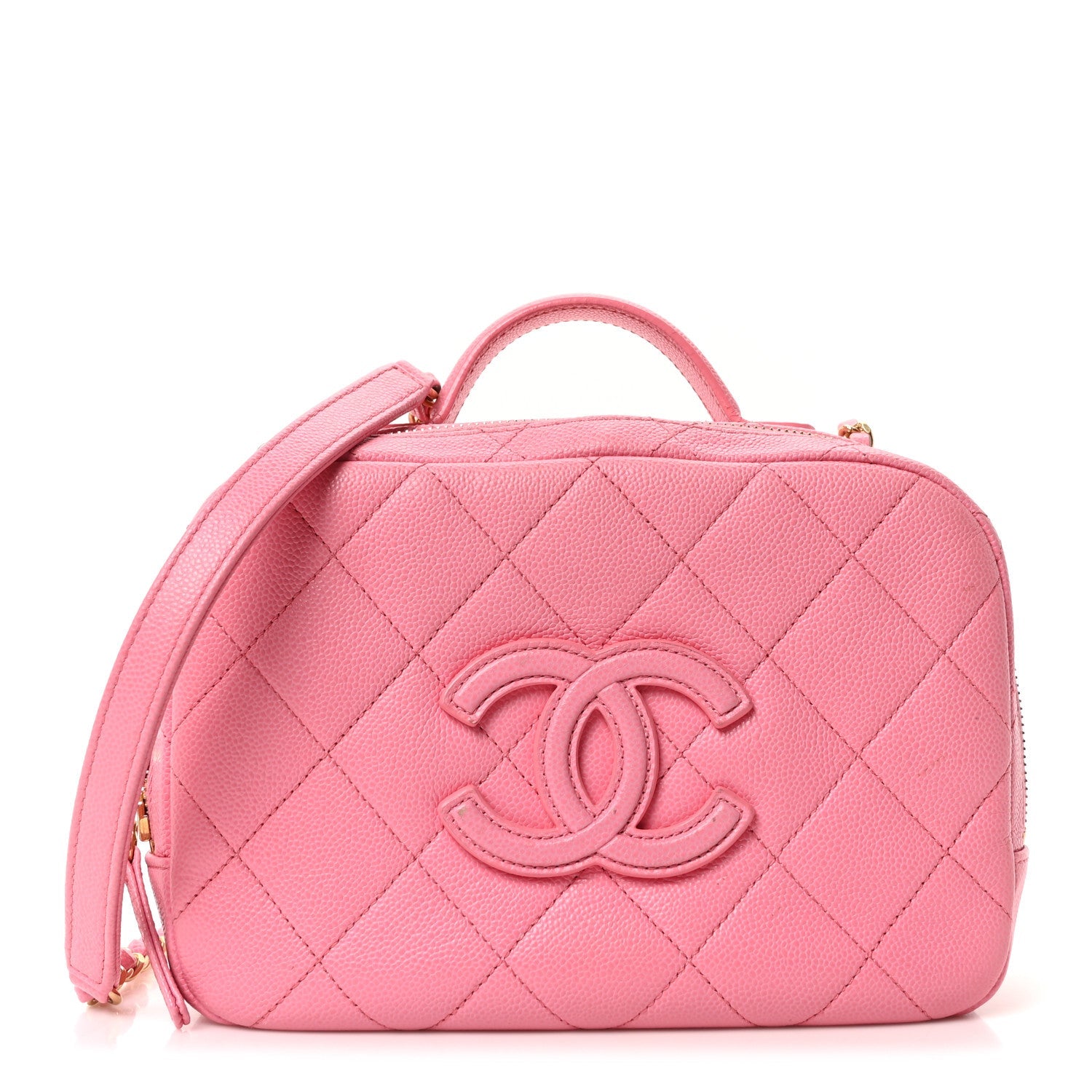 Chanel Caviar Quilted CC Small Top Handle Vanity Case Pink