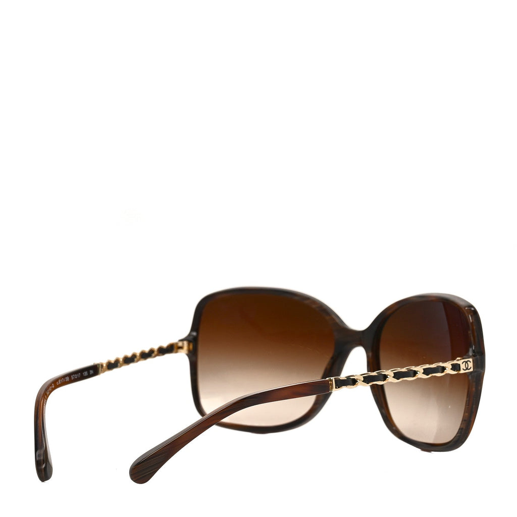 Acetate Metal Lambskin Chain Square Sunglasses 5210-Q Brown