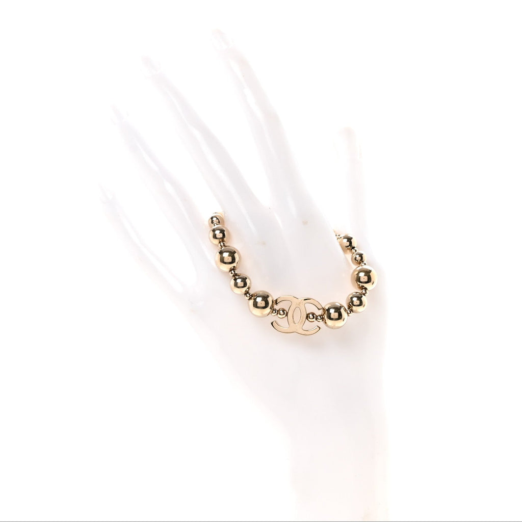 Metal Beaded CC Bracelet Gold