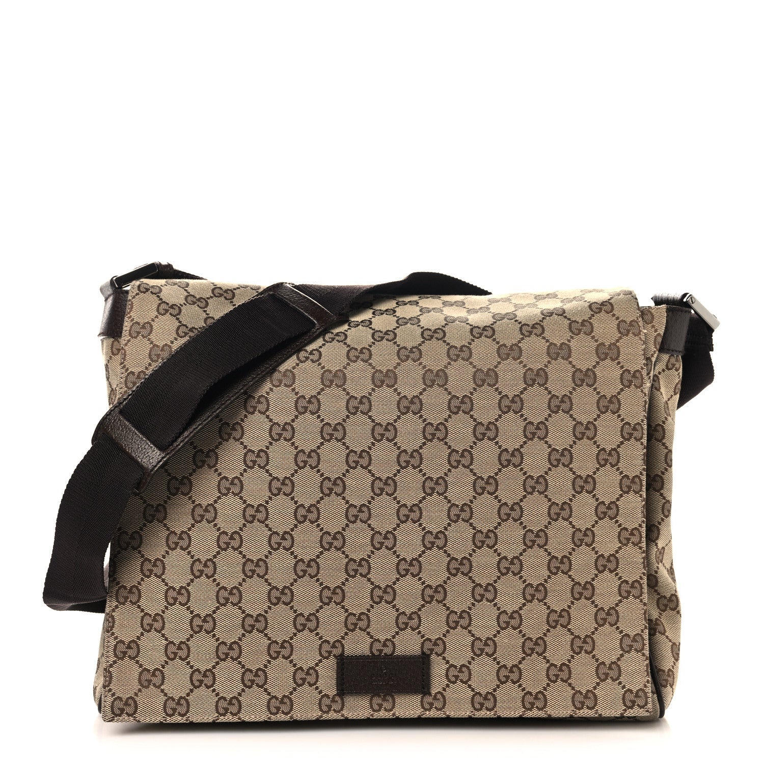 Gucci GG Monogram Medium Flap Messenger Bag Beige Dark Brown