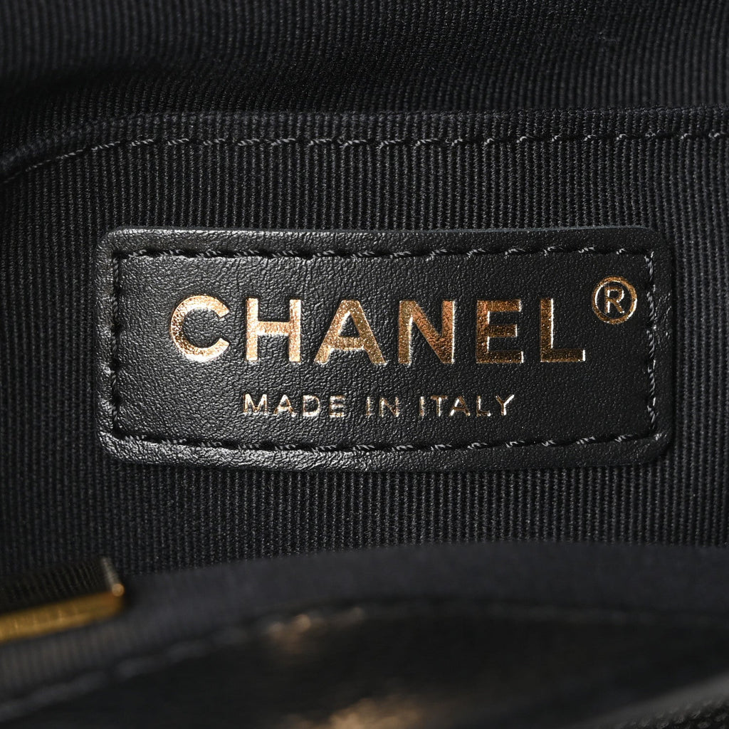 Chanel Shiny Caviar Quilted Medium Duma Pockets Drawstring Backpack Black