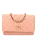 Chanel Lambskin Quilted CC Pearl Crush Wallet on Chain WOC Light Orange
