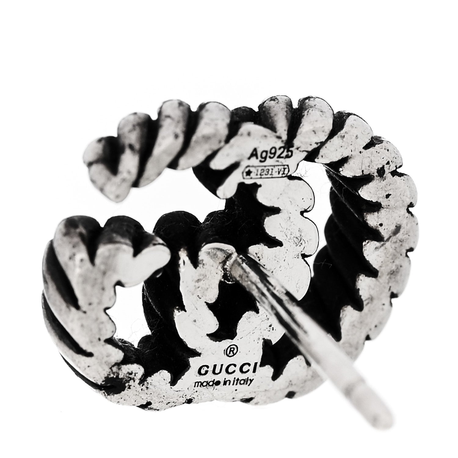Gucci Sterling Silver Torchon Double G Earrings