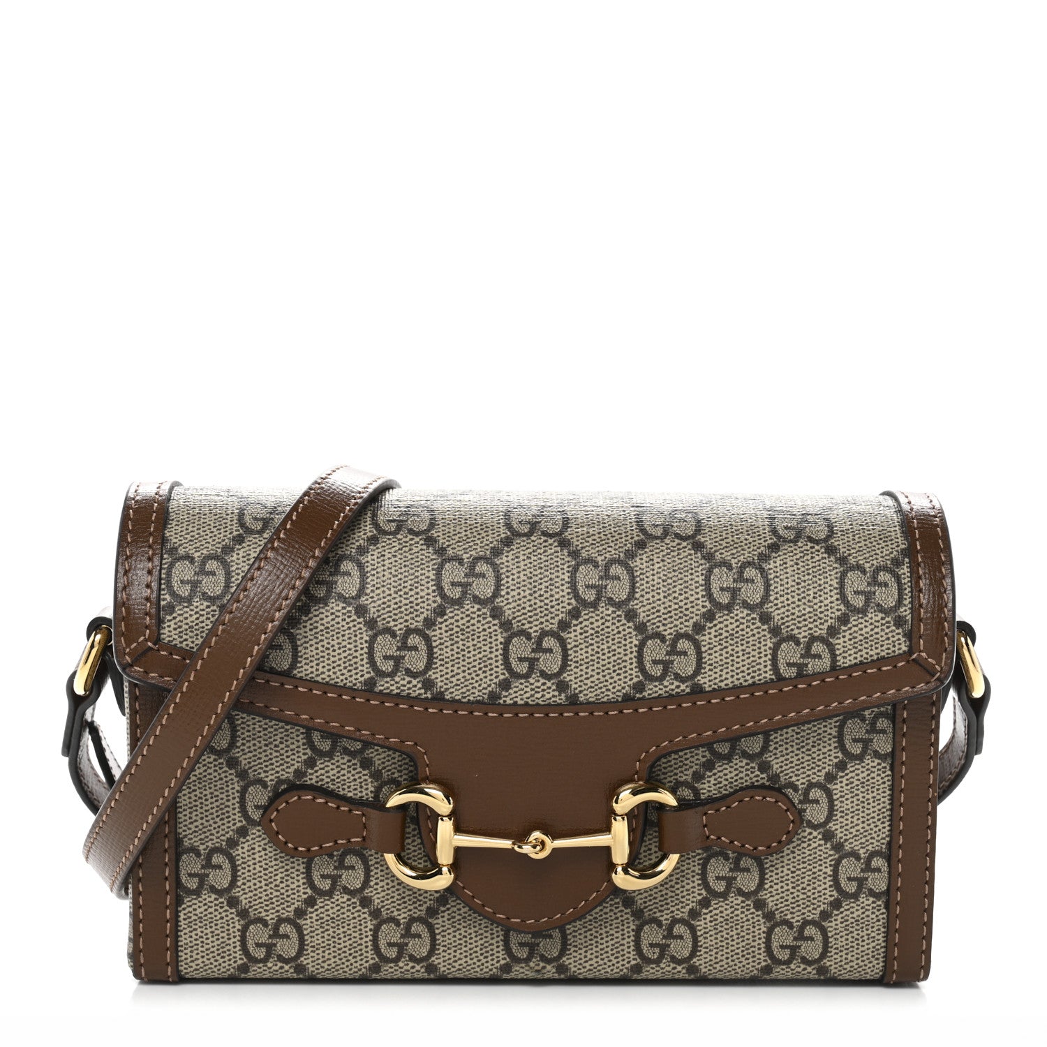 Gucci GG Supreme Monogram Mini Horsebit 1955 Shoulder Bag Beige Brown Sugar