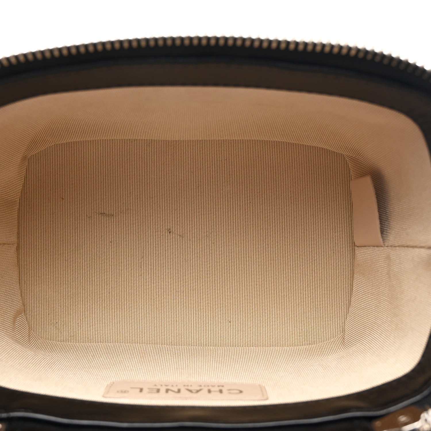 Chanel Calfskin Raffia Small Vanity Case Bag Black Beige