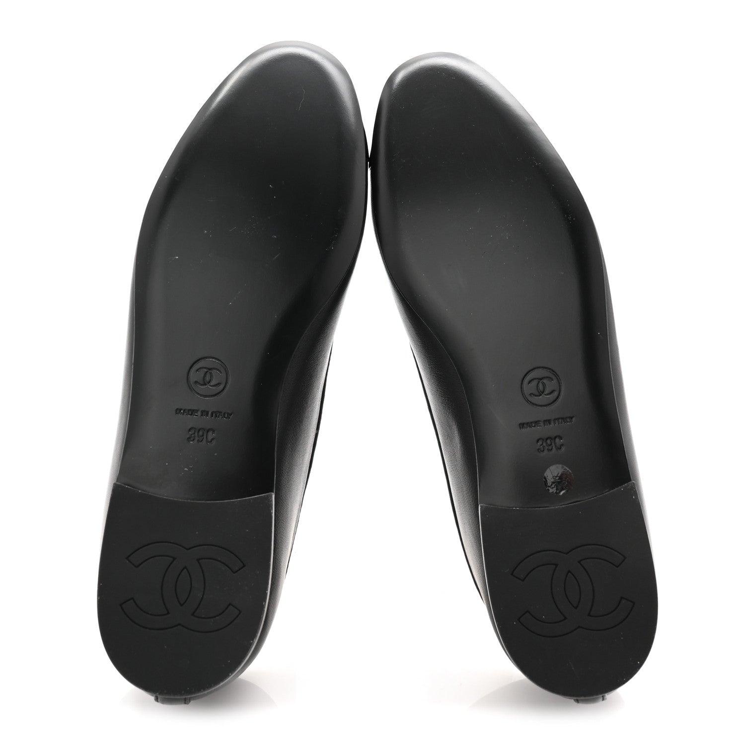 Lambskin Patent Calfskin Cap Toe Ankle Chain Ballerina Flats 39 Black