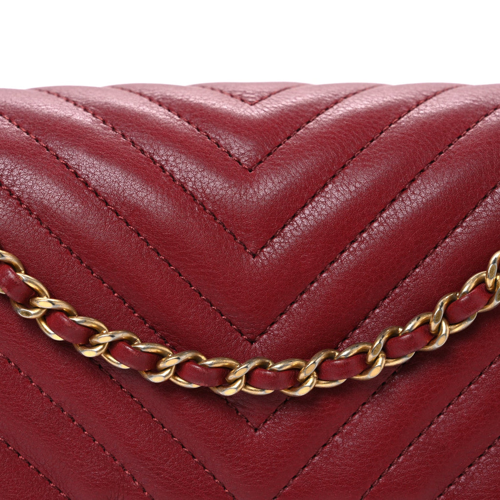 Chanel Calfskin Chevron Quilted Mini Rock The Corner Flap Red