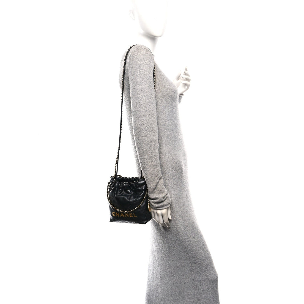 Chanel Shiny Calfskin Quilted Mini Chanel 22 Black