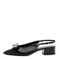 Crumpled Patent Calfskin CC Bow Slingback Pumps 38.5 Black