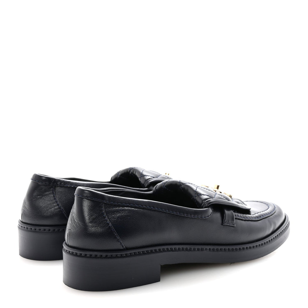 Lambskin Quilted CC Turnlock Loafers 38.5 Navy