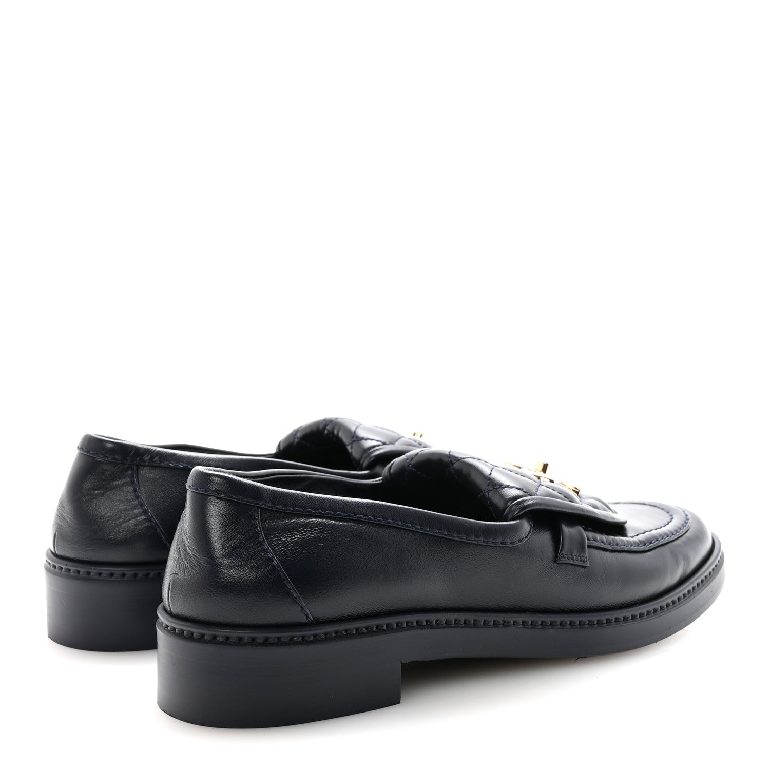 Lambskin Quilted CC Turnlock Loafers 38.5 Navy