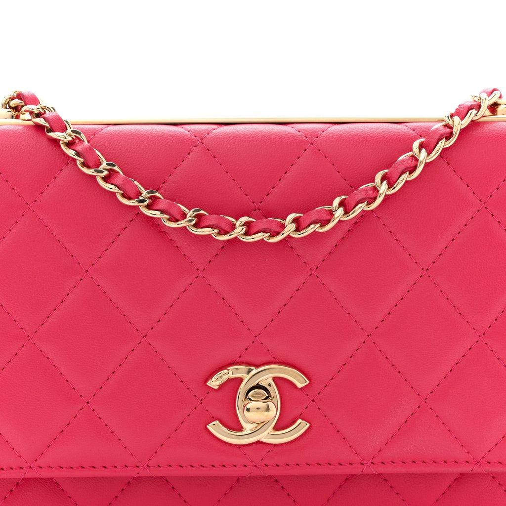 Chanel Lambskin Quilted Trendy CC Wallet On Chain WOC Dark Pink