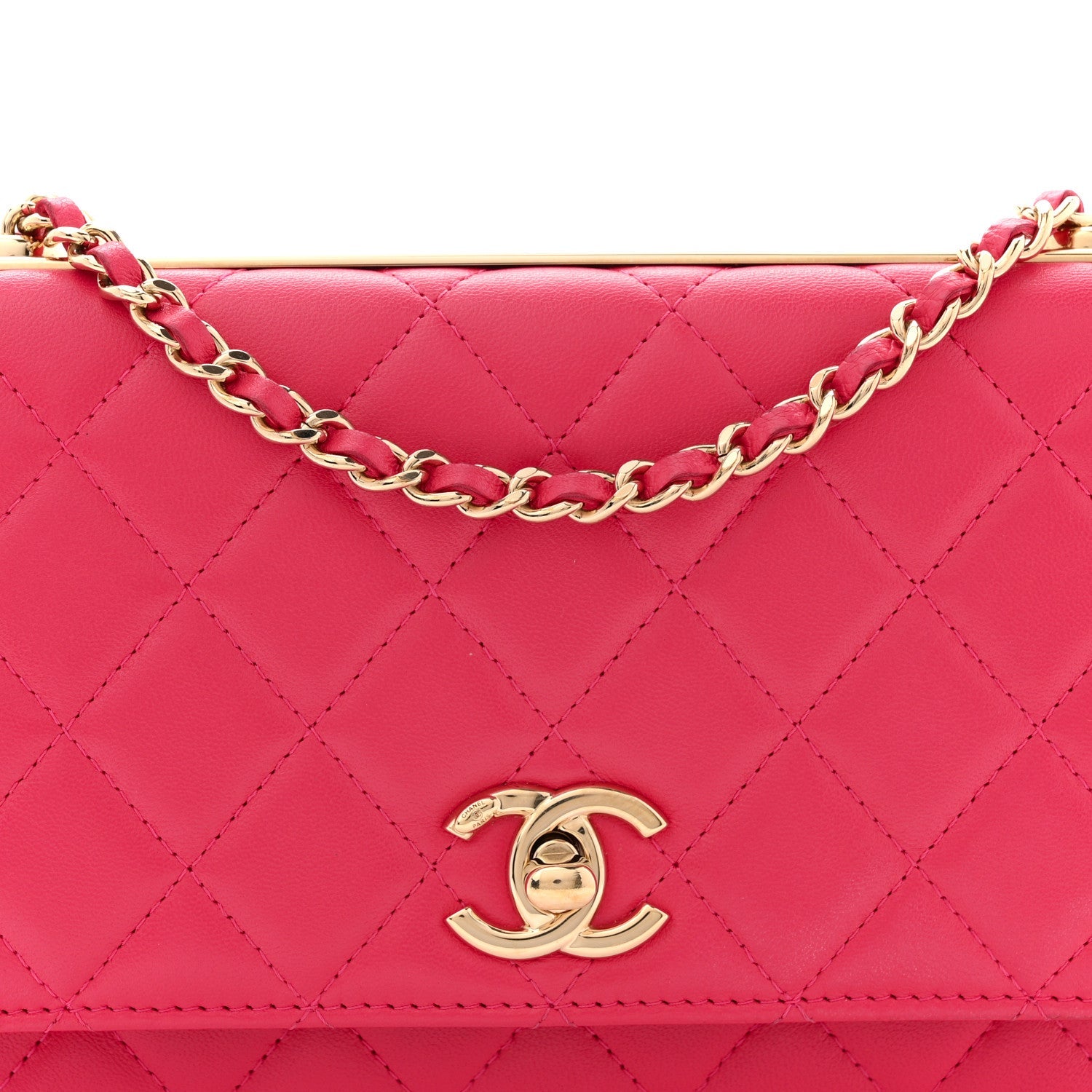 Chanel Lambskin Quilted Trendy CC Wallet On Chain WOC Dark Pink