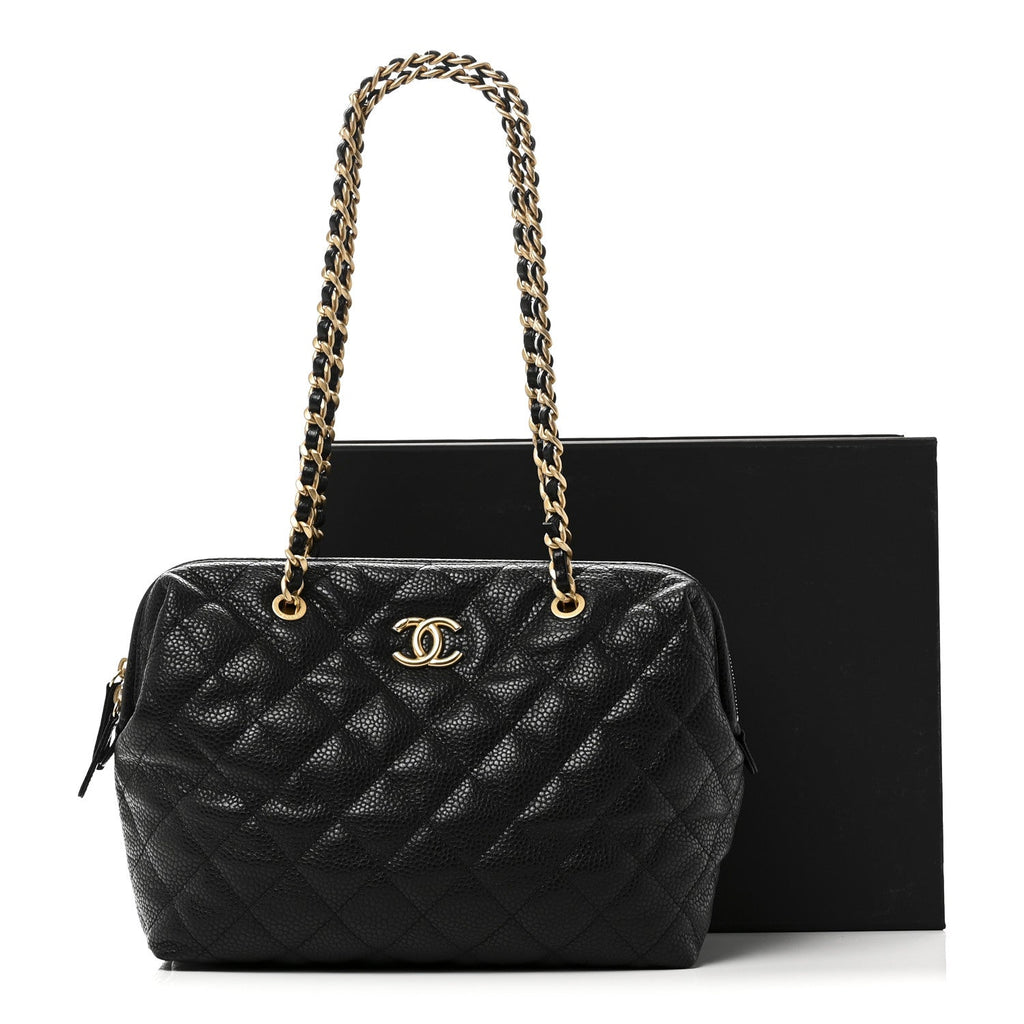 Chanel Shiny Caviar Quilted Large Bowling Bag Black