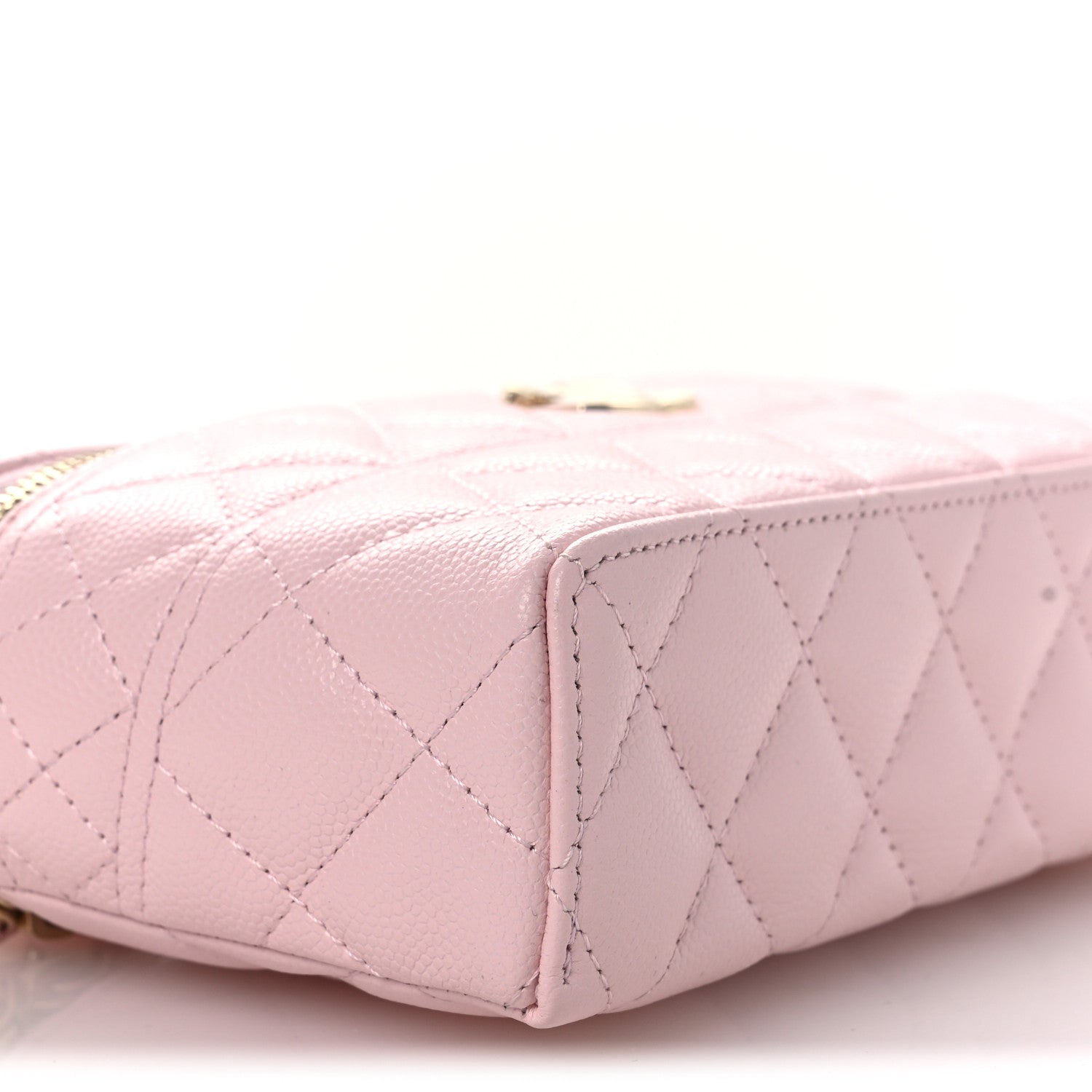 Caviar Quilted Top Handle Slim Vanity With Chain Light Pink