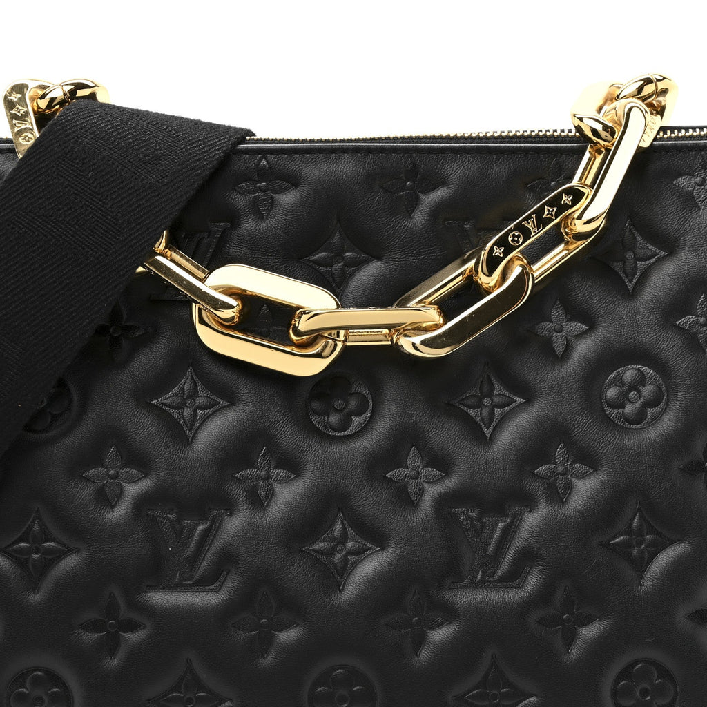 Louis Vuitton Lambskin Embossed Monogram Coussin MM Black