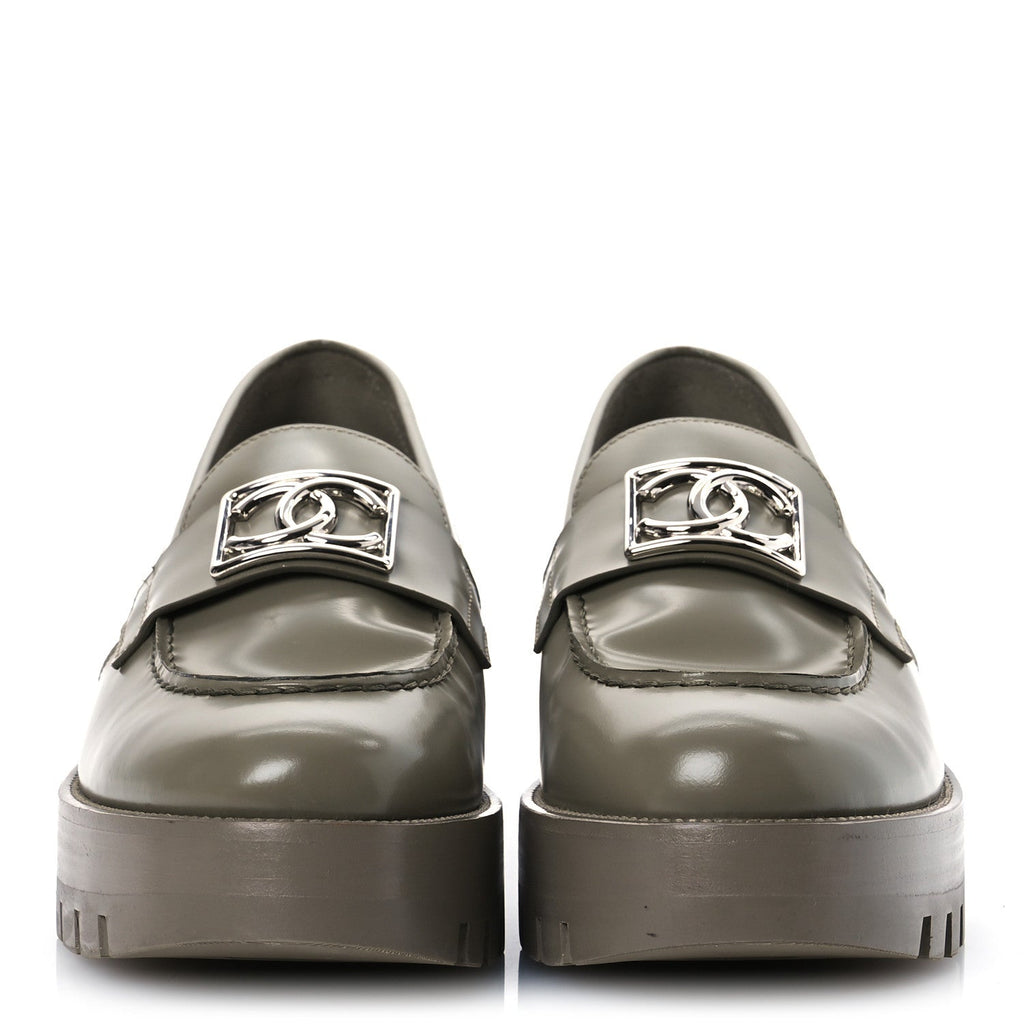 Calfskin Metal CC Loafers 40 Khaki