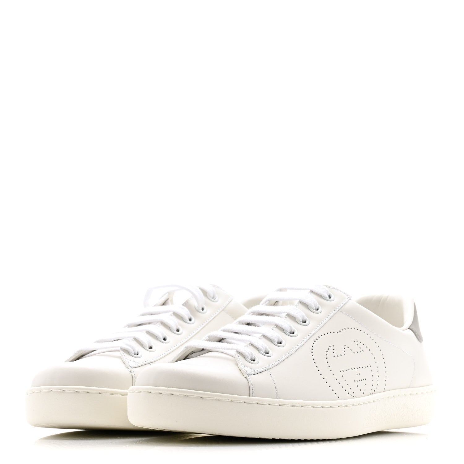 Gucci Calfskin Interlocking G Perforated Mens Ace Sneakers 8 White Grey Sky