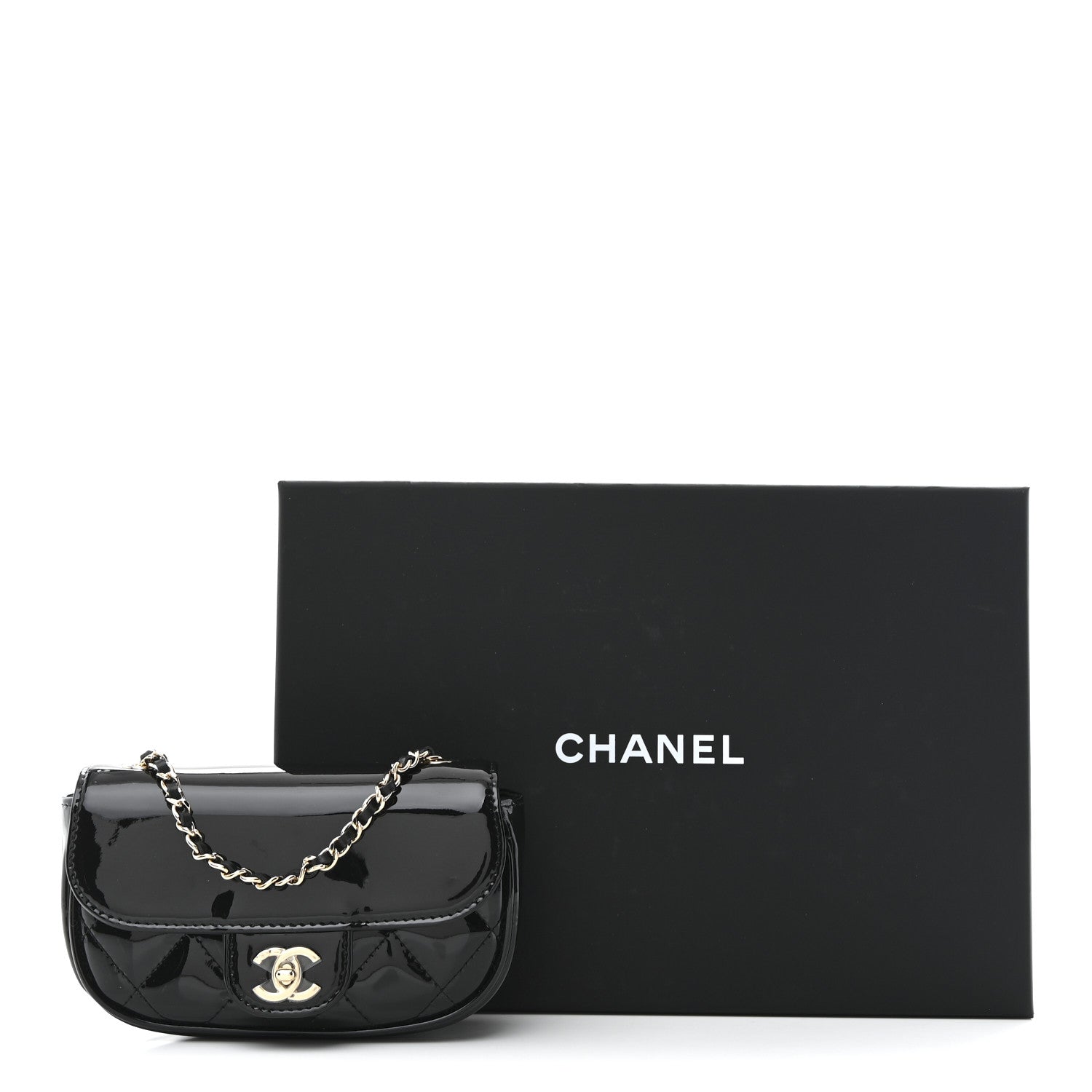 Chanel Patent Calfskin Quilted Mini Clutch Black