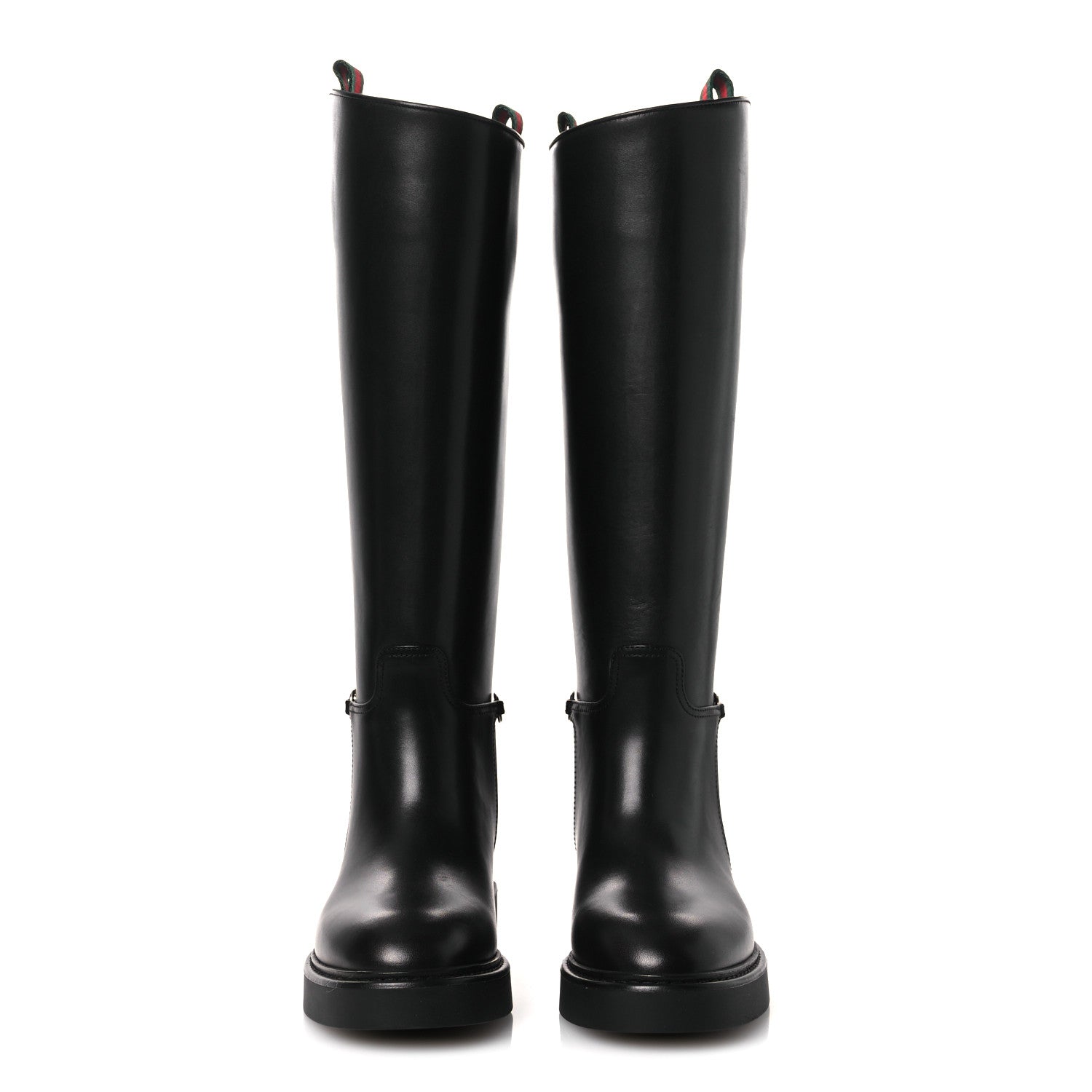 Gucci Shiny Calfskin Michelangelo Slim Horsebit Riding Boots 36 Black