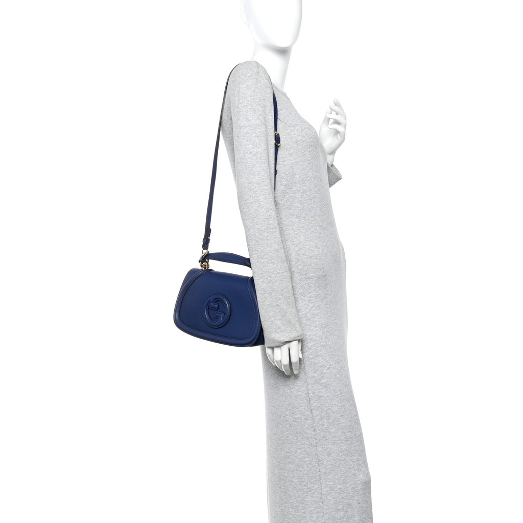 Gucci Roxy Calfskin Medium Blondie Top Handle Bag Blue Agata