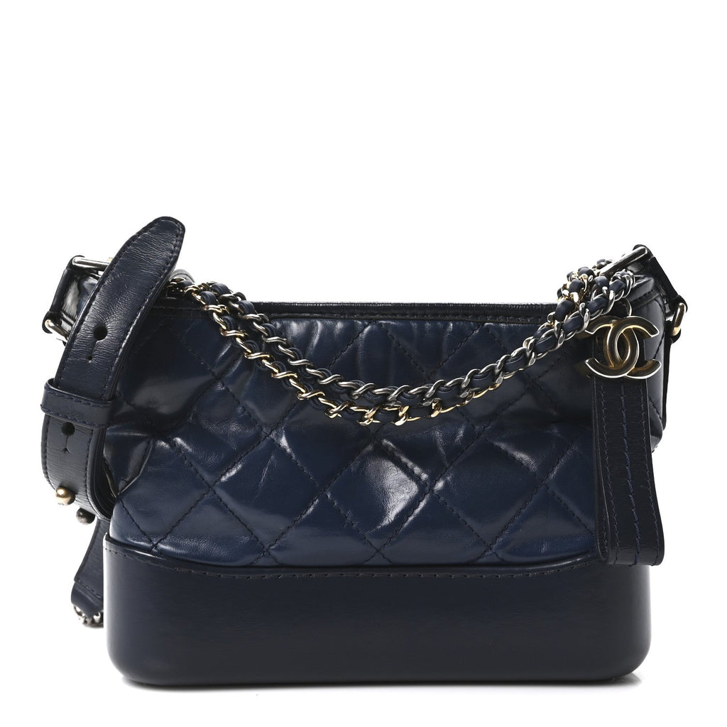 Chanel Aged Calfskin Quilted Small Gabrielle Hobo Navy