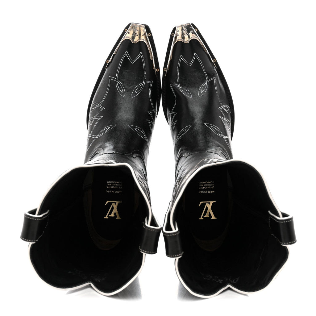 Louis Vuitton Calfskin LV Texan Mens Rider Boots 10.5 Black Silver
