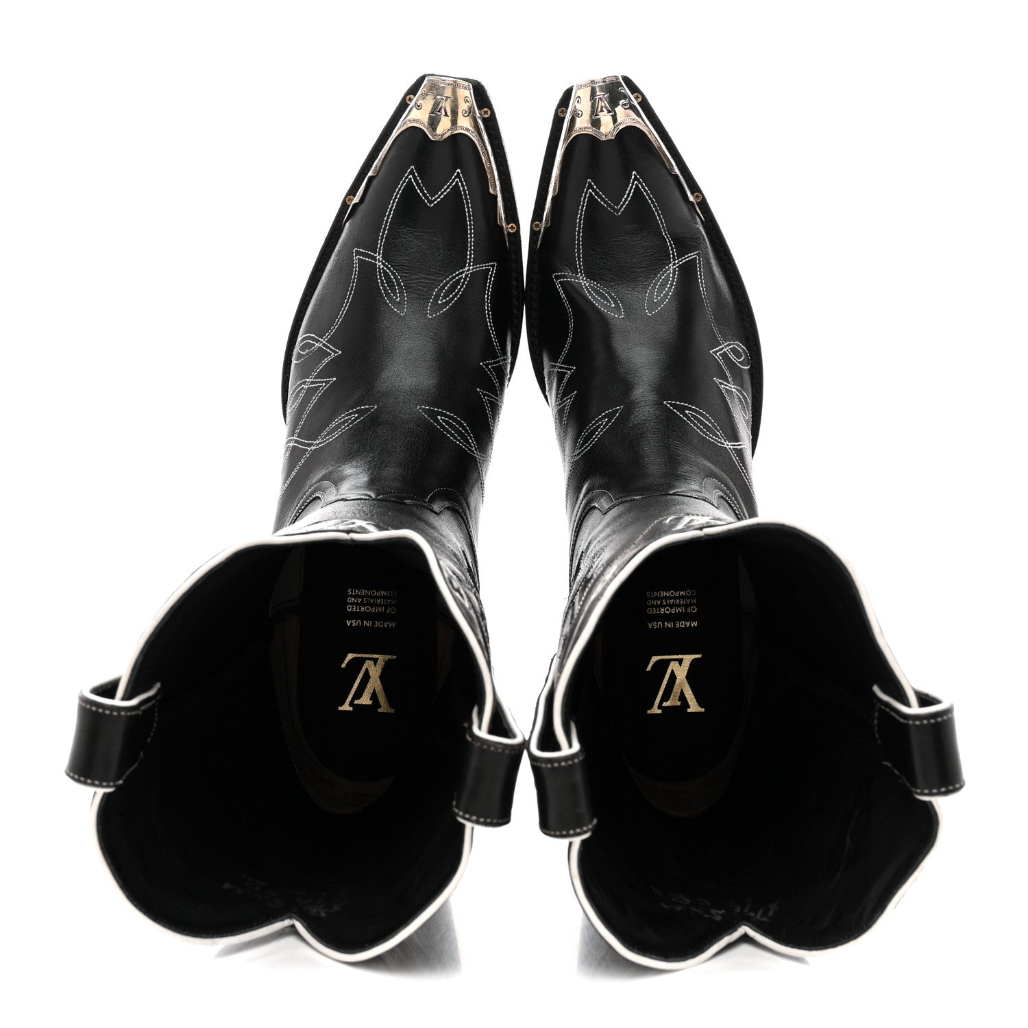Louis Vuitton Calfskin LV Texan Mens Rider Boots 10.5 Black Silver