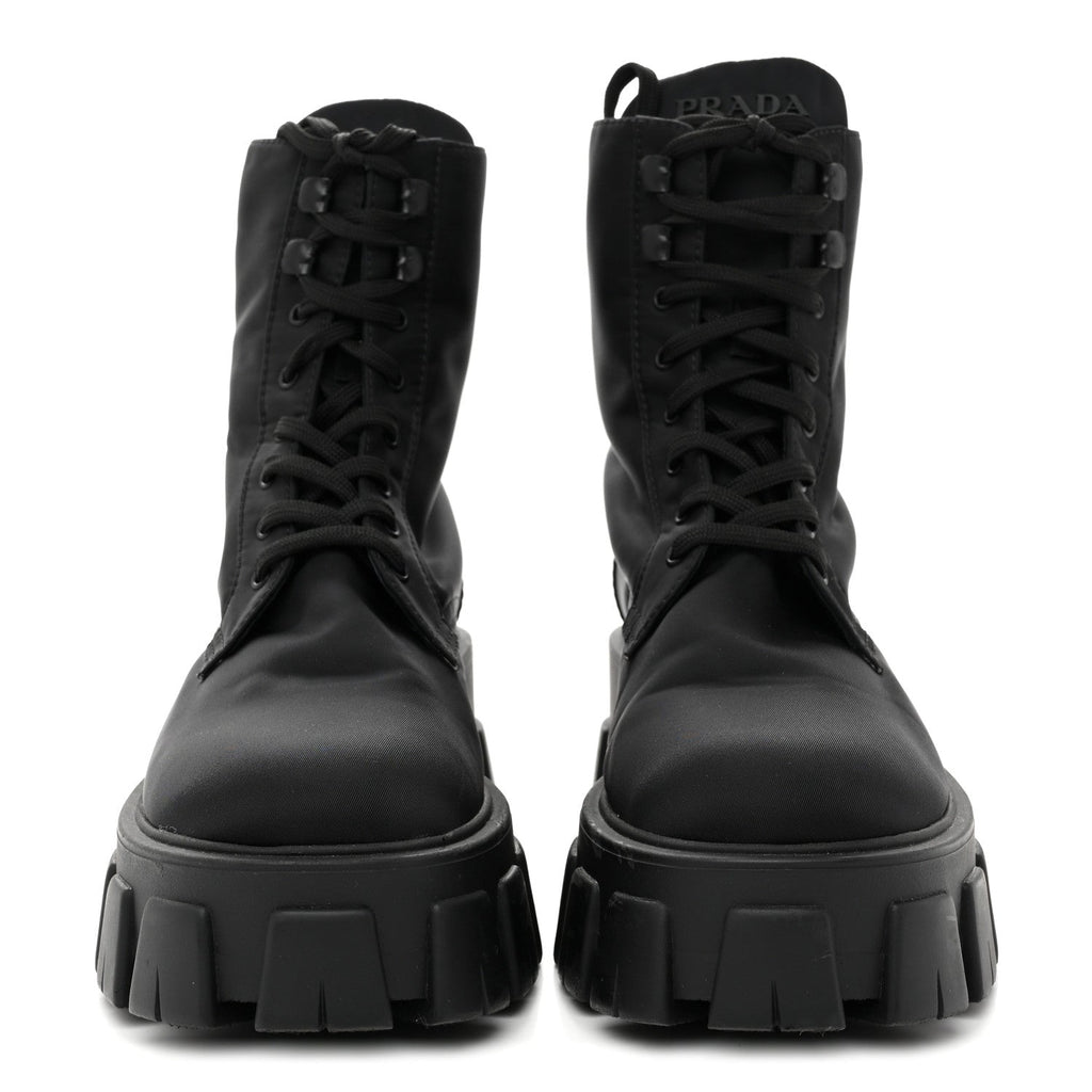 Prada Re-Nylon Gabardine Metal Triangle Logo Monolith Pouch Pocket 55mm Boots 39 Black